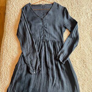 Massimo Alba Linen Blue Long Sleeve Button-Down Dress